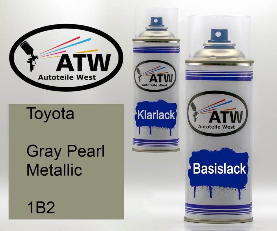 Toyota, Gray Pearl Metallic, 1B2: 400ml Sprühdose + 400ml Klarlack - Set, von ATW Autoteile West.